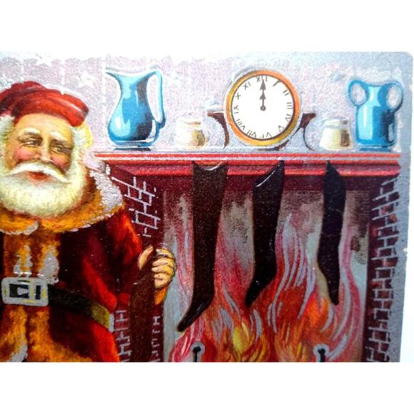 Santa Claus Christmas Postcard Saint Nick Holds Toy Auto Car By Fireplace 1910 - Picture 2 of 3